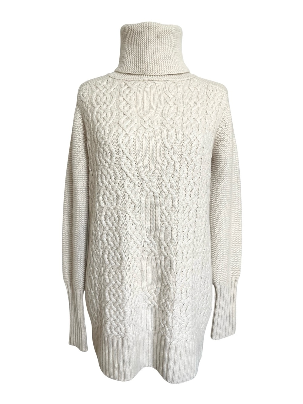 Loro Piana Cream 100% Baby Cashmere Chunky Cable Knit Turtleneck Sweater 42 S M